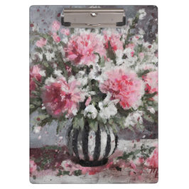 ピンクのカーネーションフローラフラワーアレンジメントブラック クリップボード
