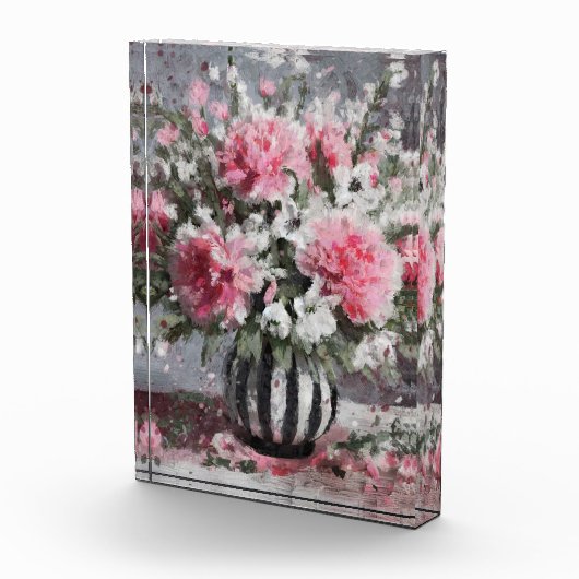 ピンクのカーネーションフローラフラワーアレンジメントブラック フォトブロック (右)