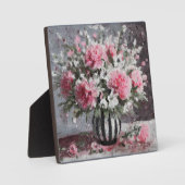 ピンクのカーネーションフローラフラワーアレンジメントブラック フォトプラーク (正面)