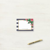 ピンクのカーネーション及び濃紺のストライプの名前をカスタムする ポストイット (デスク上)