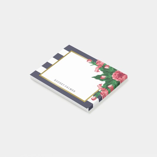 ピンクのカーネーション及び濃紺のストライプの名前をカスタムする ポストイット (アングル)