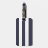 ピンクのカーネーション及び青い縞の名前をカスタムする ラゲッジタグ (裏面縦)