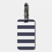 ピンクのカーネーション及び青い縞名前及びモノグラム ラゲッジタグ (裏面縦)