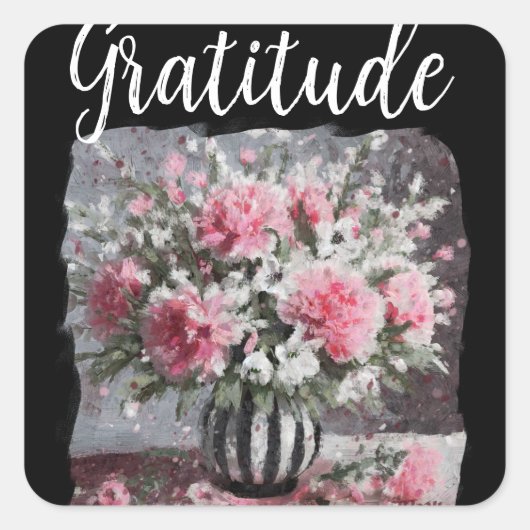 ピンクのカーネーション感謝フラワーアレンジメント スクエアシール (正面)