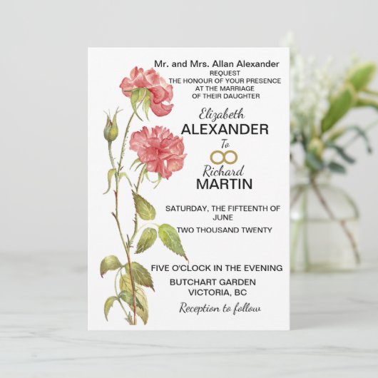 ピンクのカーネーション水カラー結婚式招待状 セーブザデート (スタンド正面)