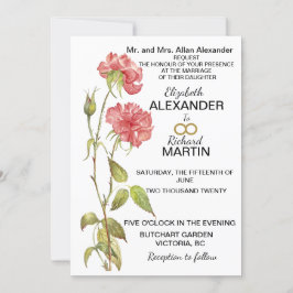 ピンクのカーネーション水カラー結婚式招待状 セーブザデート