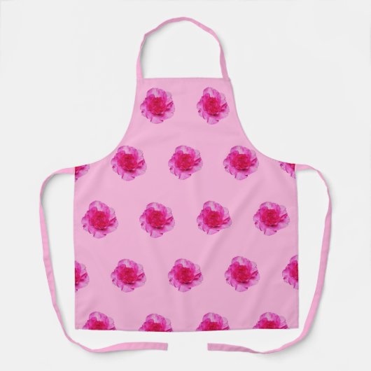 ピンクのカーネーション花エプロンのシームレスなパターン エプロン (正面)