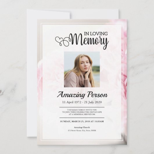 ピンクのカーネーション葬儀の注文 招待状 (正面)