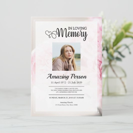 ピンクのカーネーション葬儀の注文 招待状 (スタンド正面)