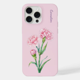 ピンクのカーネーション　ボタニカル　水彩　オーダーメイド名入れ iPhone 15 PRO MAXケース