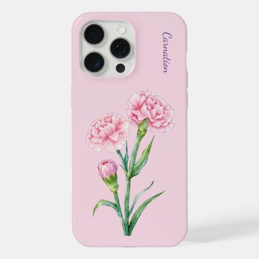 ピンクのカーネーション ボタニカル 水彩 オーダーメイド名入れ iPhoneケース (裏面)