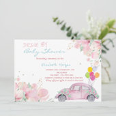 ピンクのカーバルーン花が赤ちゃんシャワーでドライブ 招待状 (スタンド正面)