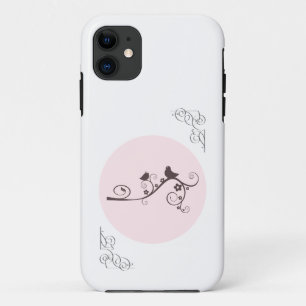 ピンクのカーリー枝に2羽 iPhone 11 ケース