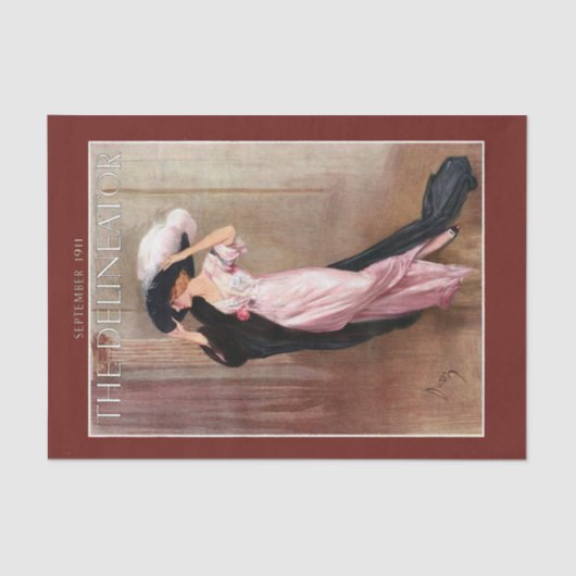 ピンクのガウンのヴィンテージの   Edwardianの魅力的な女性 薄葉紙 (正面)