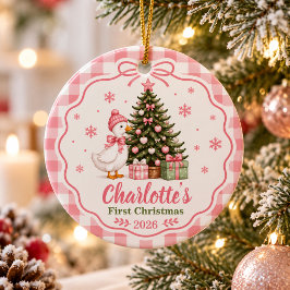 ピンクのガチョウのファーストクリスマス セラミックオーナメント