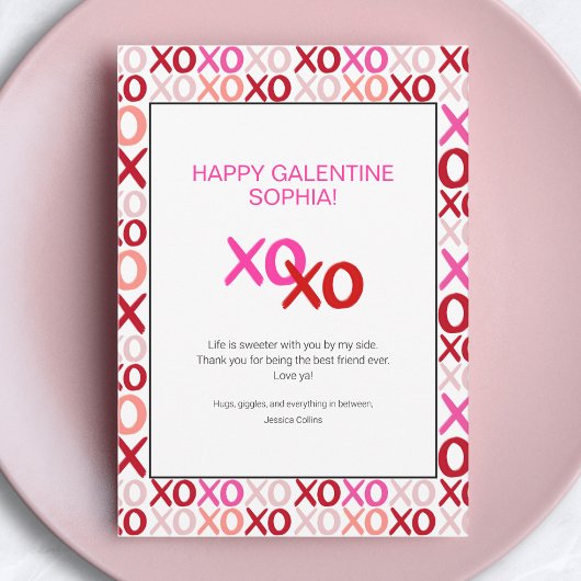 ピンクのガレンティンの日 XOXO 現代の親友名前 シーズンカード