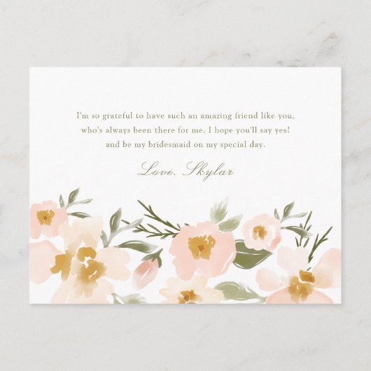 ピンクのガーデニアの水彩私の花嫁になる インビテーションポストカード (裏面)