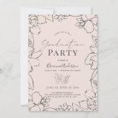 ピンクのガーデニアの花の卒業パーティー 招待状 (正面)