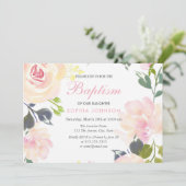 ピンクのガーデンフラワーの女の子の洗礼・キリスト洗礼 招待状 (スタンド正面)