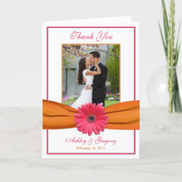 ピンクのガーベラのデイジーのオレンジ写真の結婚式は感謝していしています サンキューカード