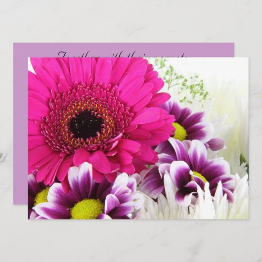 ピンクのガーベラのデイジー 招待状 (正面/裏面)