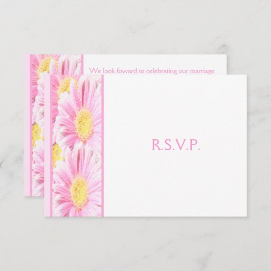 ピンクのガーベラのホワイト返信カードII 招待状 (正面/裏面)
