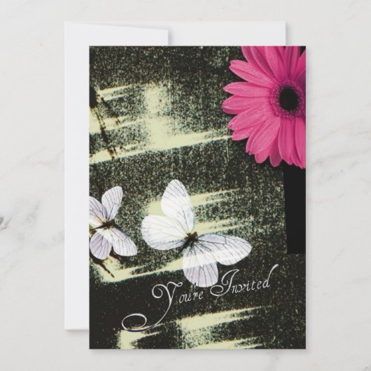 ピンクのガーベラダイシーバタフライドリーム誕生日パーティー 招待状 (正面)