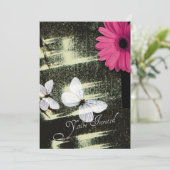 ピンクのガーベラダイシーバタフライドリーム誕生日パーティー 招待状 (スタンド正面)