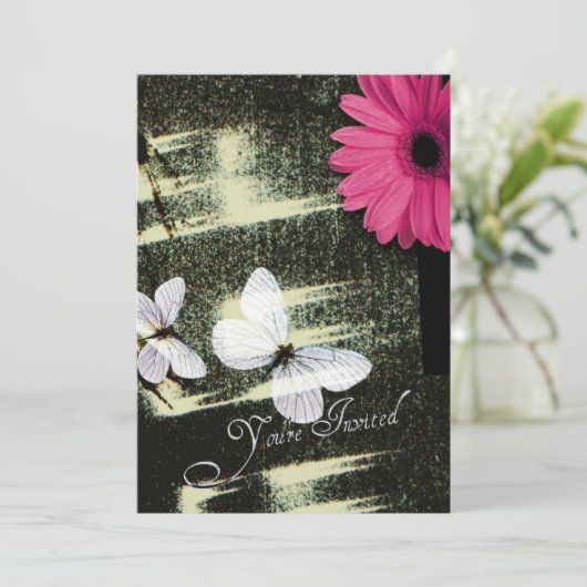 ピンクのガーベラダイシーバタフライドリーム誕生日パーティー 招待状 (スタンド正面)