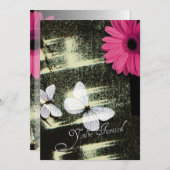 ピンクのガーベラダイシーバタフライドリーム誕生日パーティー 招待状 (正面/裏面)