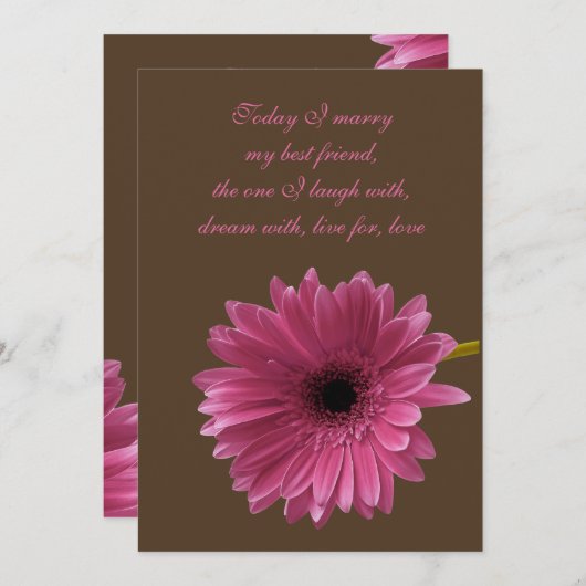 ピンクのガーベラデイジーとブラウン結婚式招待状 招待状 (正面/裏面)