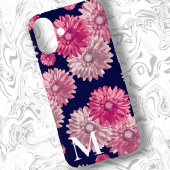 ピンクのガーベラデイジー花オンダークブルーフローラ Case-Mate iPhoneケース