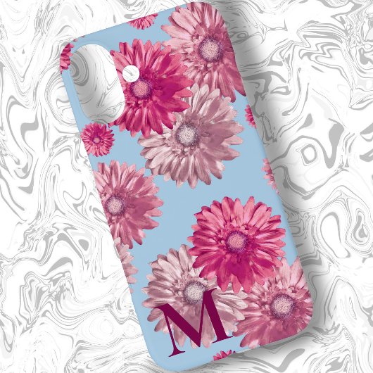 ピンクのガーベラデイジー花オンライトブルーフローラ Case-Mate iPhoneケース
