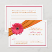 ピンクのガーベラデイジー オレンジリボン 結婚式 RSVP カード (正面/裏面)