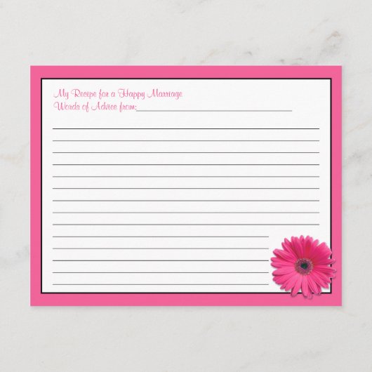 ピンクのガーベラレシピカードで結婚を成功 アドバイスカード (裏面)
