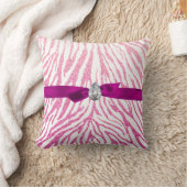 ピンクのガーリーなグリッターのシマウマパターンリボンのダイヤモンド クッション (ブランケット)