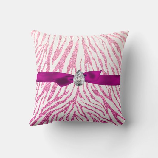 ピンクのガーリーなグリッターのシマウマパターンリボンのダイヤモンド クッション (裏面)