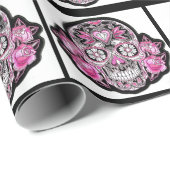 ピンクのガーリーな砂糖のスカル ラッピングペーパー (ロールコーナー)