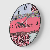 ピンクのガーリーバラフェミニン金ゴールドモノグラム時計 ラージ壁時計 (傾斜)