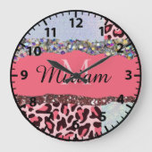 ピンクのガーリーバラフェミニン金ゴールドモノグラム時計 ラージ壁時計 (正面)