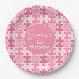 ピンクのガーリーパズル ペーパープレート