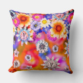 ピンクのガーリーフローラアートコラージュのアートワーク クッション (正面)