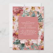 ピンクのガーリーフローラ写真の卒業発表 招待状 (裏面)