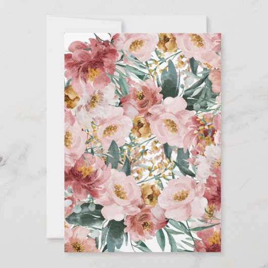 ピンクのガーリーフローラ写真の卒業発表 招待状 (裏面)