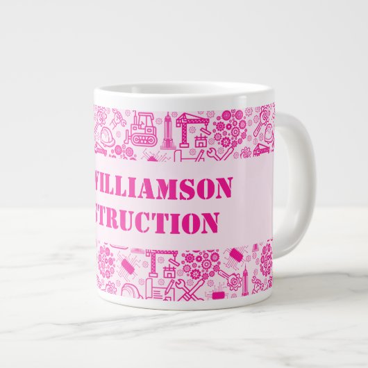 ピンクのガーリー建築モダン設計図エンジニア ジャンボコーヒーマグカップ (正面右)