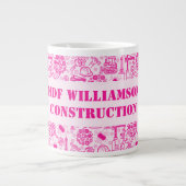 ピンクのガーリー建築モダン設計図エンジニア ジャンボコーヒーマグカップ (正面)