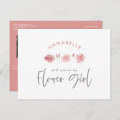 ピンクのガーリー水色フローラシックな花の女の子 インビテーションポストカード (正面/裏面)