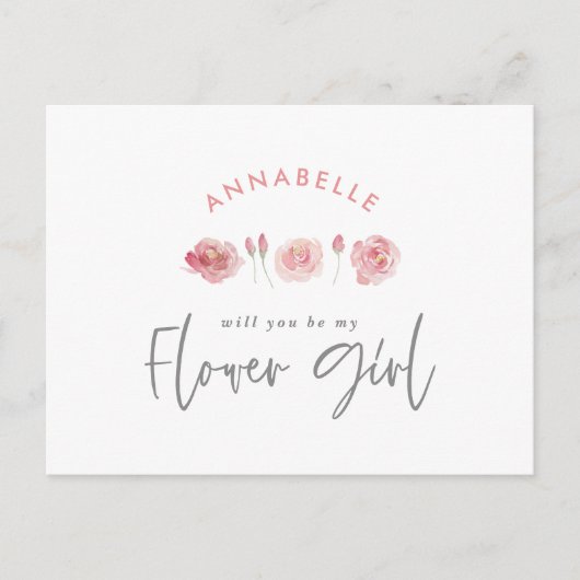 ピンクのガーリー水色フローラシックな花の女の子 インビテーションポストカード (正面)