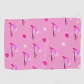 ピンクのガーリー鳥 ゴルフタオル (横)