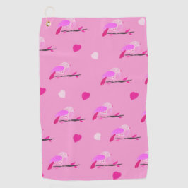 ピンクのガーリー鳥 ゴルフタオル